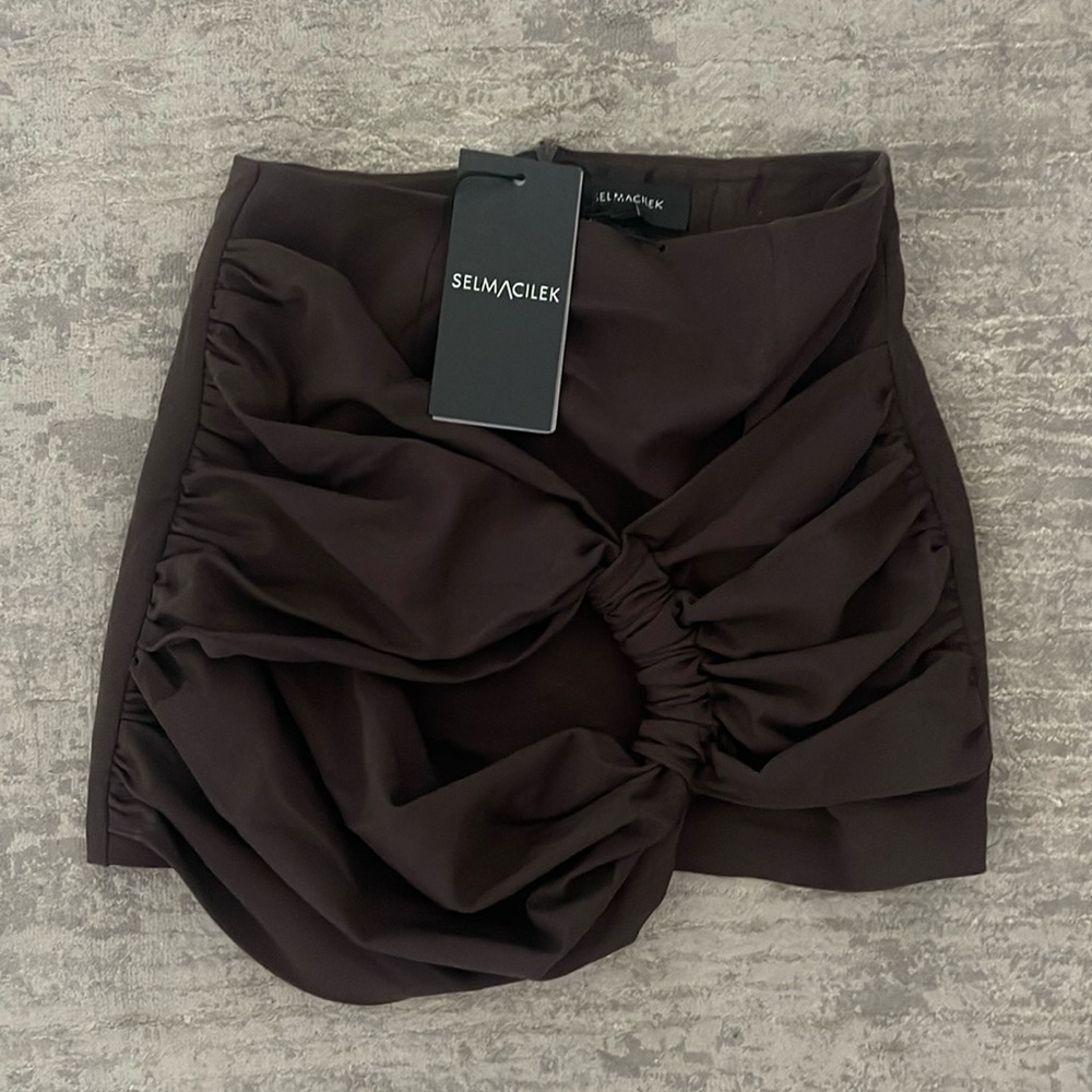 Selmcilek Brown Tie Detailed Mini Skirt